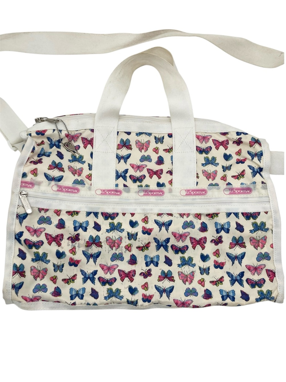 Vintage Lesportsac Multicolored Butterfly Print Locking Weekender Duffle Bag